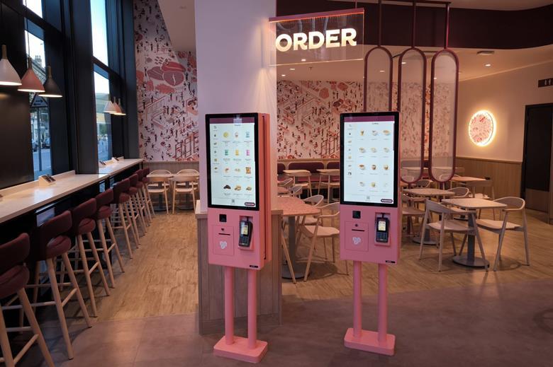 Costa's hot pink 'store' - Tooley Street, London, June 2024